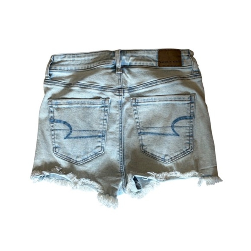 American Eagle Super High Rise Shortie Jean Short Light Wash Denim 2 - Picture 2 of 7